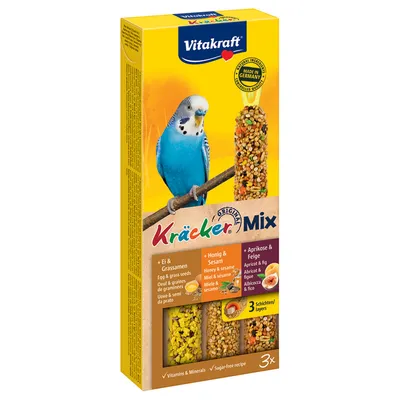 Vitakraft Trio-Mix Crackers pour perruche - 6 friandises œuf / abricot / miel
