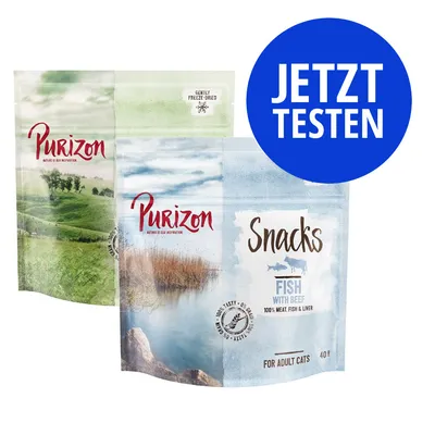 Purizon Snacks Fish with Beef, 100% Meat, Fish & Liver, für erwachsene Katzen. Jetzt testen.