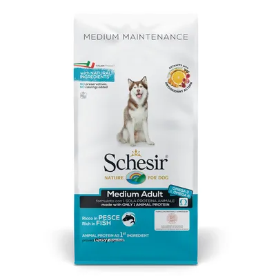 Schesir Nature for Dog Medium Adult, reich an Fisch, mit natürlichen Zutaten, ohne Konservierungsstoffe und Farbstoffe, Omega 3 & 6, nur tierisches Protein, italienisches Produkt.