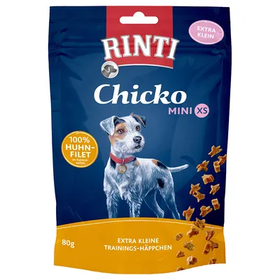 Rinti Chicko Mini XS, 100% куриное филе в составе мяса, очень маленькие тренировочные кусочки, 80 г.