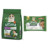 7,5 kg / 10 kg Ultima + passendes Nassfutter gratis! - 7,5 kg Sterilized Hairball Truthahn + 4 x 70 g Expert Nutrition Hairball Rind & Lachs