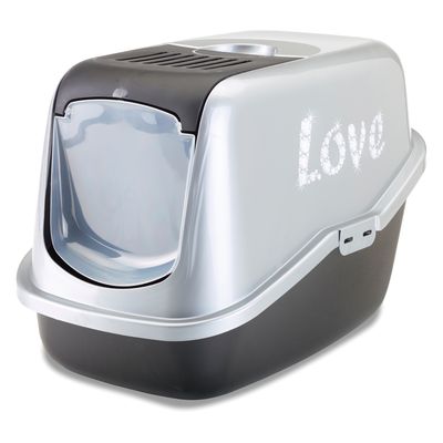 Toilette per gatti Nestor Impression "Love" by Savic nero / argento con scritta "Love"