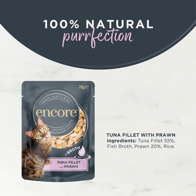 Encore Cat Broth Pouch 16 x 70g - Tuna Fillet with Prawn