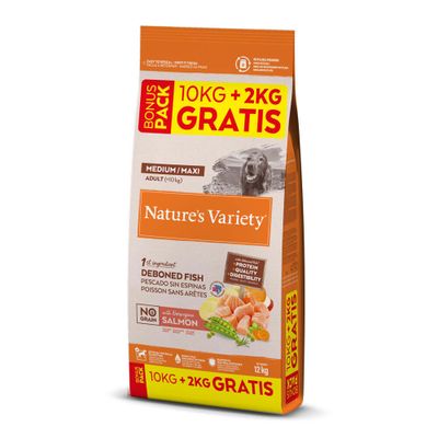 Nature's Variety Trockenfutter für mittelgrosse und grosse Hunde, Hauptzutat entgräteter Fisch, ohne Getreide, mit norwegischem Lachs, 3 kg Packung.