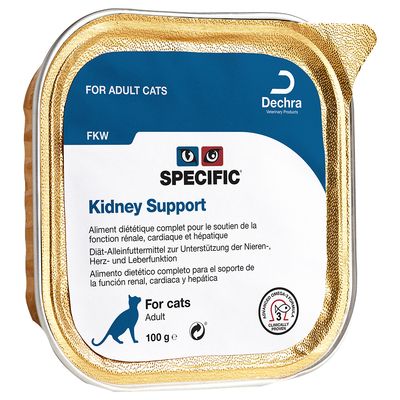 Dechra SPECIFIC Kidney Support FKW, diétás teljes értékű eledel a vesék, a szív és a máj működésének támogatására felnőtt macskák számára, 100 g-os tálca.