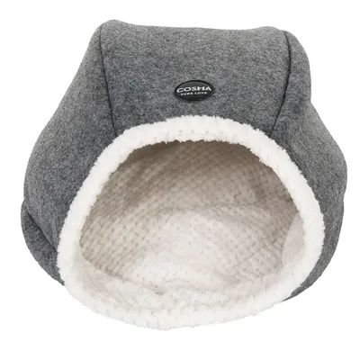 Graues Cosma Pure Love Kuschelbett mit weicher, weisser Innenpolsterung und ovalem Eingang.