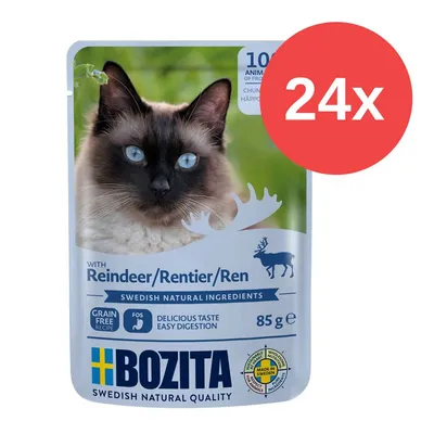 Bozita Katzenfutter mit Rentier, 85g, 24x Packung. Grain Free Rezept, schwedische natürliche Zutaten, Made in Sweden, leicht verdaulich.