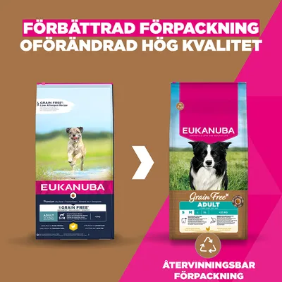 Eukanuba Grain Free Adult Small & Medium Chicken - Ekonomipack: 2 x 12 kg