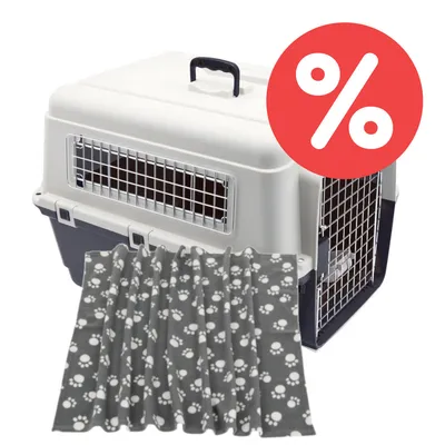 Sparset Transportbox Feria Andes + Fleecedecke Pawty - Set M: Box Größe 5 + Decke