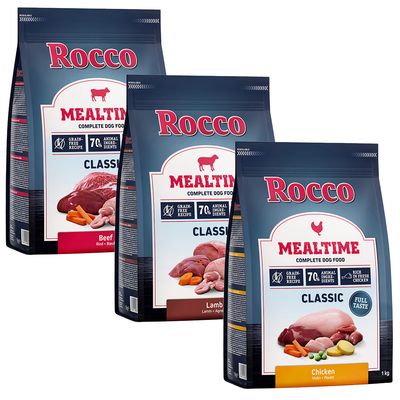 3 x 1 kg Rocco Mealtime - gemischtes Probierpaket Mix 1: Rind, Huhn, Lamm