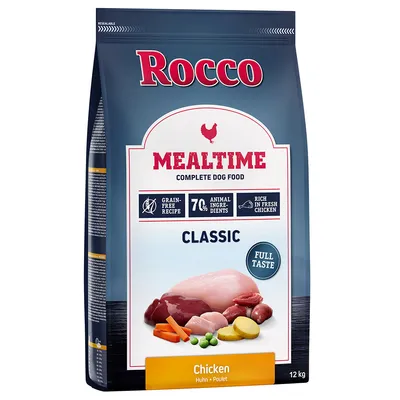 Rocco Mealtime Classic cibo per cani con pollo, 12 kg. Ricetta senza cereali, 70% ingredienti animali, ricco di pollo fresco.