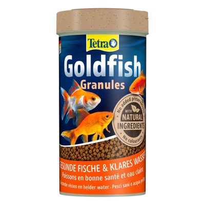 Tetra Goldfish Granulat med naturlige ingredienser, ingen tilsatte konserveringsmidler, sunde fisk og klart vand.