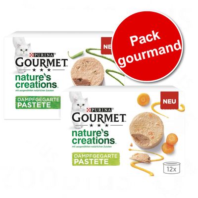 Gourmet Nature's Creations Mousse lot 2 saveurs 24 ou 48 x 85 g pour chat lot 2 saveurs : saumon, poulet 24 x 85 g