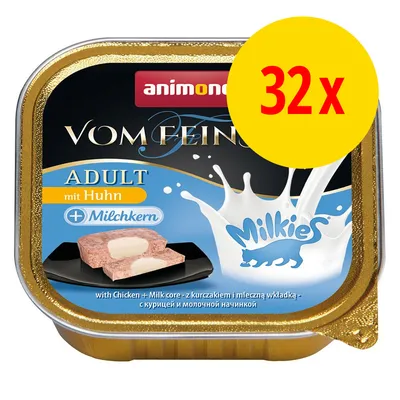 animonda Vom Feinsten ADULT mit Huhn + Milchkern, Milkies, 32x. Kananlihaa ja maitotäyte. Pakkauksessa näkyy annospala ja maitopisara. animonda Vom Feinsten ADULT mit Huhn + Milchkern, Milkies, 32x. Kananlihaa ja maitotäyte. Pakkauksessa näkyy annospala ja maitopisara.
