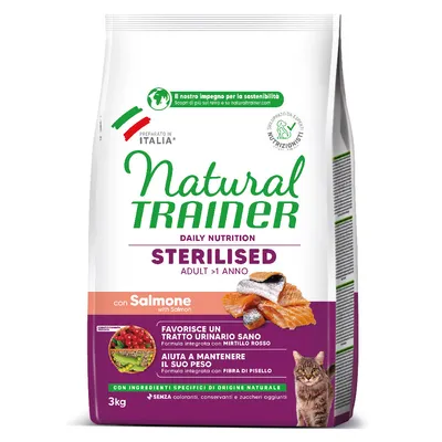 Natural Trainer Sterilised Adult >1 rok s lososom, 3 kg. Podporuje zdravé močové cesty a kontrolu hmotnosti. Bez farbív, konzervantov a pridaného cukru. Natural Trainer Sterilised Adult >1 rok s lososom, 3 kg. Podporuje zdravé močové cesty a kontrolu hmotnosti. Bez farbív, konzervantov a pridaného cukru.