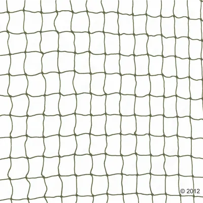 Close-up of green mesh fabric with square holes on white background.