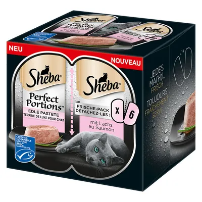 Sheba Perfect Portions fine pâté with salmon, Fresh Pack x6. MSC certified sustainable seafood. Each meal freshly served.