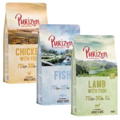 Blandat provpack: 3 x 400 g / 3 x 2,5 kg Purizon Adult - spannmålsfritt