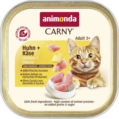 animonda Carny Adult 1+, Kylling + Ost, uden indmad, 100% friske ingredienser, højt indhold af animalske proteiner, uden tilsat korn & sukker