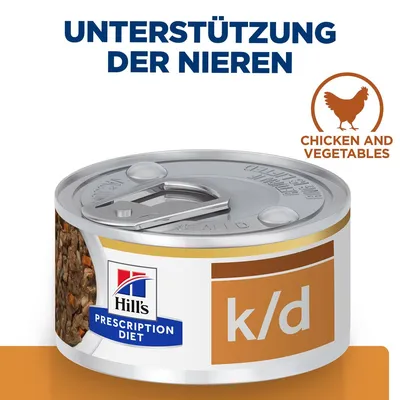 Hill's Prescription Diet k/d porcija, podpora ledvic, okus piščanec in zelenjava.