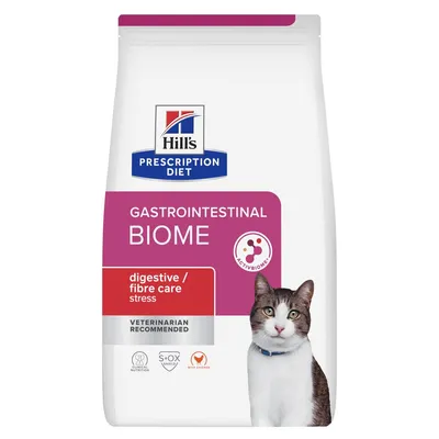 Hill's Prescription Diet Gastrointestinal Biome macskaeledel, digestive/fibre care stress, ACTIVBIOME, S+OX SHIELD, with chicken, állatorvos ajánlásával feliratok a csomagoláson