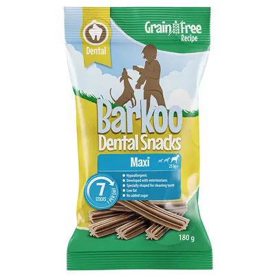 Barkoo Dental Snacks Maxi, hypoallergenic, developed with veterinarians, specially shaped for dental cleaning, low fat, no added sugar, 7 sticks per day, 180 g, for dogs from 25 kg.