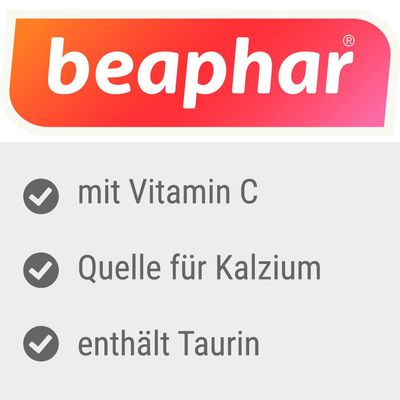 beaphar. Mit Vitamin C, Quelle für Kalzium, enthält Taurin.