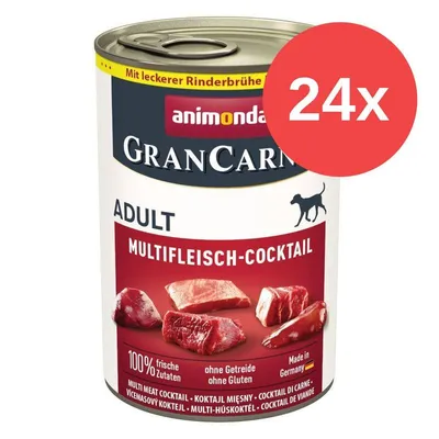 Konzerva animonda GranCarno Adult Multifleisch-Cocktail, 100 % frische Zutaten, bez obilovin a lepku, vyrobeno v Německu, balení 24×.