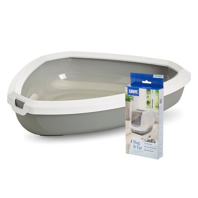 Savic Rincon Ecktoilette mit Rand Starterset: Toilette grau/weiß + 12 Bag it up