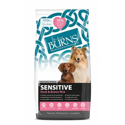 Burns Sensitive Duck & Brown Rice hundefoder, tekst: Adult & Senior – All Breeds, holistisk ernæring, hypoallergenisk, letfordøjeligt, ideel til sensitive hunde, sund hud og pels. Burns Sensitive Duck & Brown Rice hundefoder, tekst: Adult & Senior – All Breeds, holistisk ernæring, hypoallergenisk, letfordøjeligt, ideel til sensitive hunde, sund hud og pels.