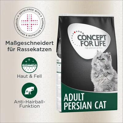 Concept for Life Adult Persian Cat. Maßgeschneidert für Rassekatzen, Haut & Fell Pflege, Anti-Hairball-Funktion. Entwickelt mit Tierärzten und Ernährungsexperten.