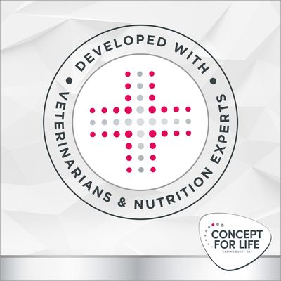 Concept for Life Veterinary Diet Weight Control. Energie redusă, low-carb. Conservă cu grafică geometrică de câine.