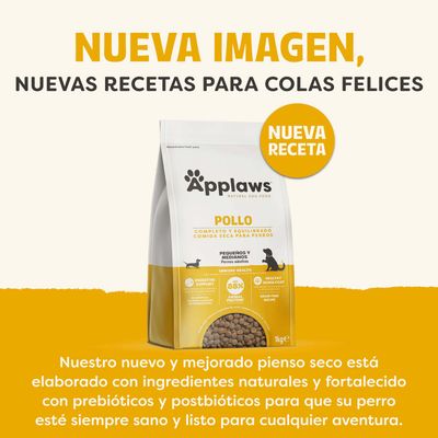 Applaws Pollo, nueva receta, pienso equilibrado para perros adultos pequeños y medianos. Con ingredientes naturales, prebióticos y postbióticos.