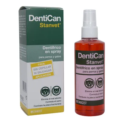 DentiCan Stanvet Dentífrico en spray para perros y gatos. Fácil, sin cepillar ni enjuagar. Elimina el mal aliento, controla el sarro, combate la placa bacteriana. STANGEST. DentiCan Stanvet Dentífrico en spray para perros y gatos. Fácil, sin cepillar ni enjuagar. Elimina el mal aliento, controla el sarro, combate la placa bacteriana. STANGEST.