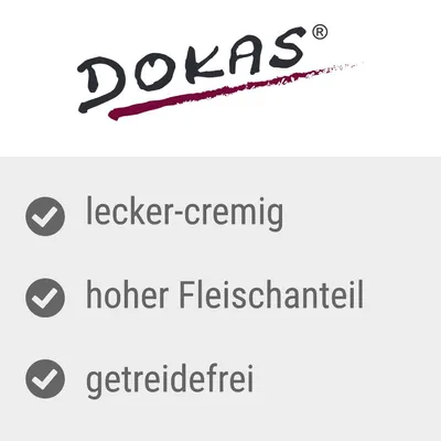 DOKAS. lecker-cremig, hoher Fleischanteil, getreidefrei (текст на немски език)