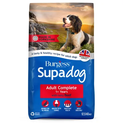 Burgess Supadog Adult Complete 1+ Years with Beef, made in Yorkshire, British Family Company, 12.5 kg, suitable for all breeds, healthy teeth and bones, easily digestible. Burgess Supadog Adult Complete 1+ Years with Beef, made in Yorkshire, British Family Company, 12.5 kg, suitable for all breeds, healthy teeth and bones, easily digestible.