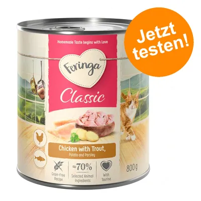Offre d'essai ! Feringa Classic Meat 6 x 800 g pour chat - lot mixte 1: volaille, agneau & lapin, poulet & truite