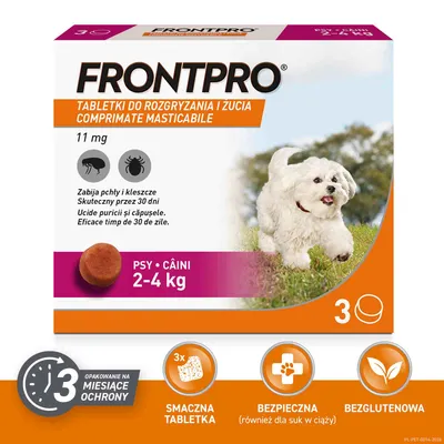 FRONTPRO® tabletki na pchły i kleszcze, dla psów od 2 do 4 kg - S: 11 mg dla psów 2-4 kg (3 tabletki)