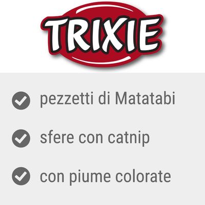 TRIXIE, pezzetti di Matatabi, sfere con catnip, con piume colorate