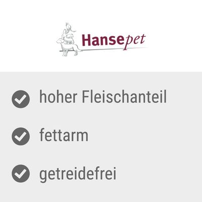Hansepet. Hoher Fleischanteil, fettarm, getreidefrei.