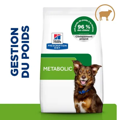 Hill's Prescription Diet Metabolic, 96 % des chiens ont perdu du poids à la maison, cliniquement prouvé. Texte : Gestion du poids. Hill's Prescription Diet Metabolic, 96 % des chiens ont perdu du poids à la maison, cliniquement prouvé. Texte : Gestion du poids.