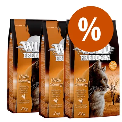 Wild Freedom Wide Country, 2 kg, ricetta grain-free, carne fresca di pollame. Offerta con simbolo percentuale arancione visibile sull'immagine. Wild Freedom Wide Country, 2 kg, ricetta grain-free, carne fresca di pollame. Offerta con simbolo percentuale arancione visibile sull'immagine.