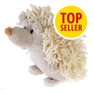 Plyšový ježek z textilu, žlutý kruh s červeným nápisem TOP SELLER v pravém horním rohu Plyšový ježek z textilu, žlutý kruh s červeným nápisem TOP SELLER v pravém horním rohu