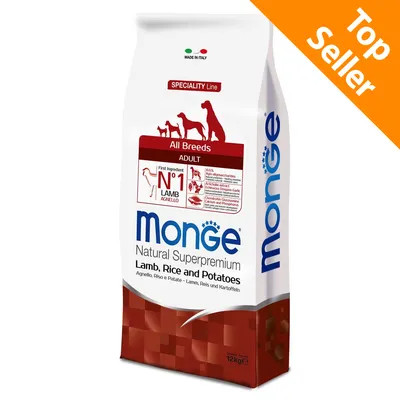 Monge Natural Superpremium Lamb, Rice and Potatoes dla dorosłych psów wszystkich ras, 12 kg. Top Seller. Made in Italy. Główny składnik: jagnięcina.