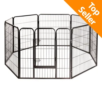 Recinto ottagonale in metallo nero con porta, angolo arancione in alto a destra con testo Top Seller. Recinto ottagonale in metallo nero con porta, angolo arancione in alto a destra con testo Top Seller.