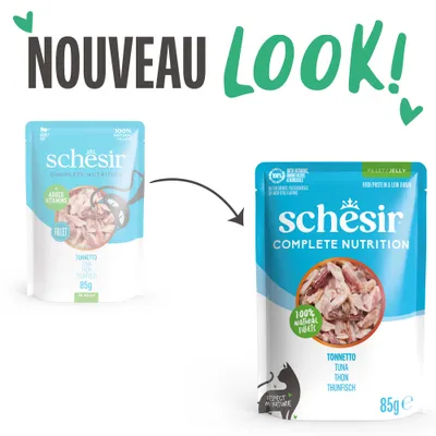 Schesir Complete Nutrition Filet en gelée 6 x 85 g en sachets - thon et poulet au jambon