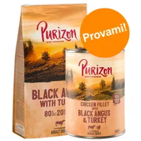 Set prova misto! Purizon Adult secco + umido per cani - 400 g crocchette Agnello con Salmone + 6 x 400 g umido Black-Angus & Tacchino