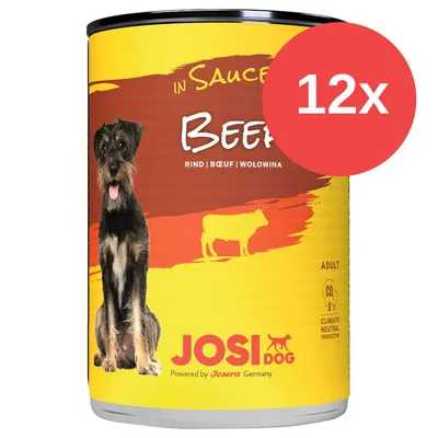 JosiDog Beef Wołowina w sosie, 12x puszka dla psa, widoczny pies, oznaczenie Adult, Climate Neutral Production, Powered by Josera Germany. JosiDog Beef Wołowina w sosie, 12x puszka dla psa, widoczny pies, oznaczenie Adult, Climate Neutral Production, Powered by Josera Germany.