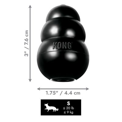 KONG igrača, velikost S, mere: 7,6 cm visoka, 4,4 cm široka. Primerno za živali do 9 kg ali 20 lb.