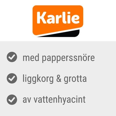 Karlie. med papperssnöre, liggkorg & grotta, av vattenhyacint